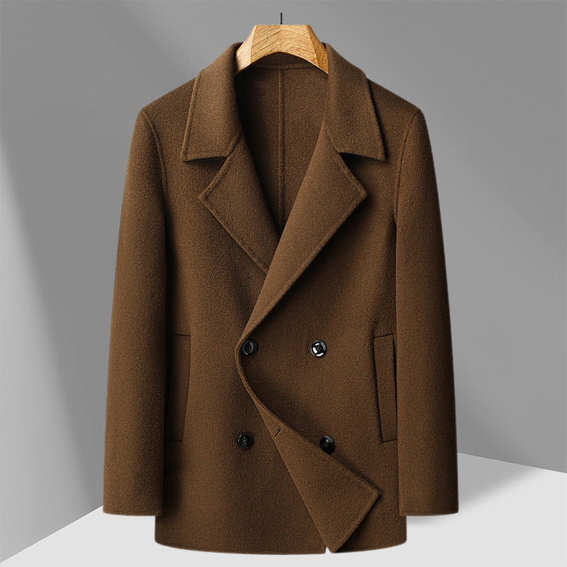 Handmade Double-faced Woolen Goods Wool Overcoat Short Double Breasted Coat