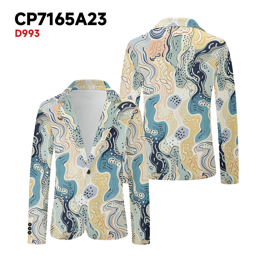 3D Color Matching Pattern Printed Suit Jacket