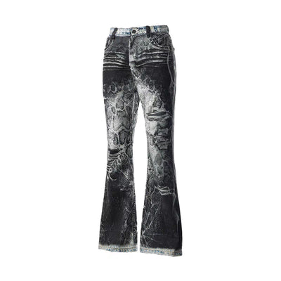 American Street High Street Vintage Snake Pattern Digital Printing Jeans