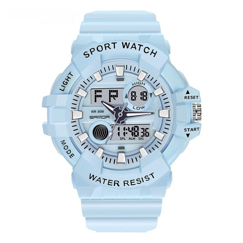 Trendy Sports Electronic Watch Fashion Double Display Large Dial Luminous Waterproof Unisex