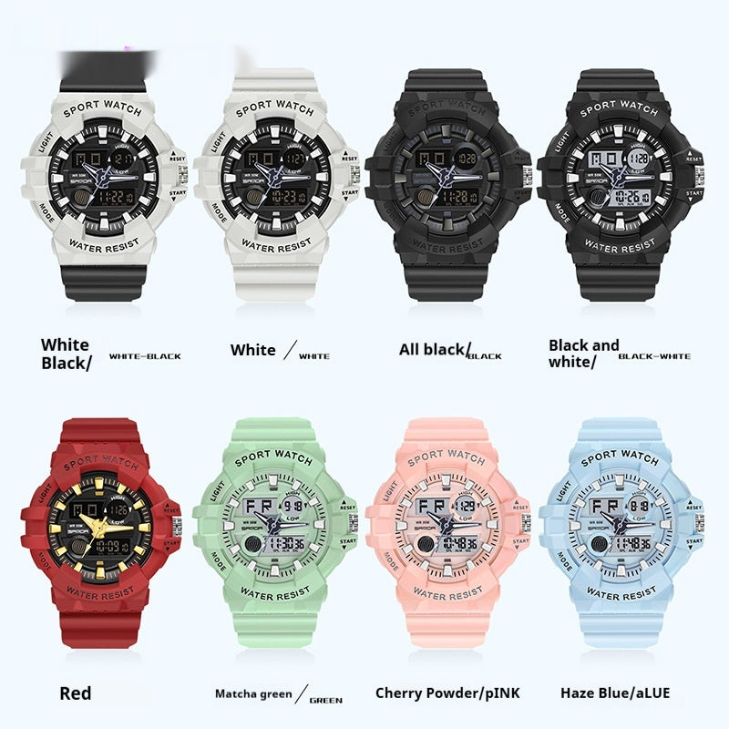 Trendy Sports Electronic Watch Fashion Double Display Large Dial Luminous Waterproof Unisex